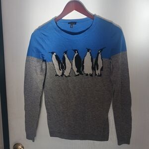 Talbots Blue and Gray Penguin Crewneck Sweater